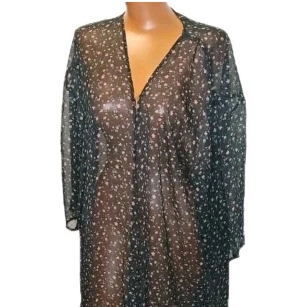 Lucky Brand Dark Ditsy Floral Kimono Duster Long Cover-up Top Whimisgoth Fairy